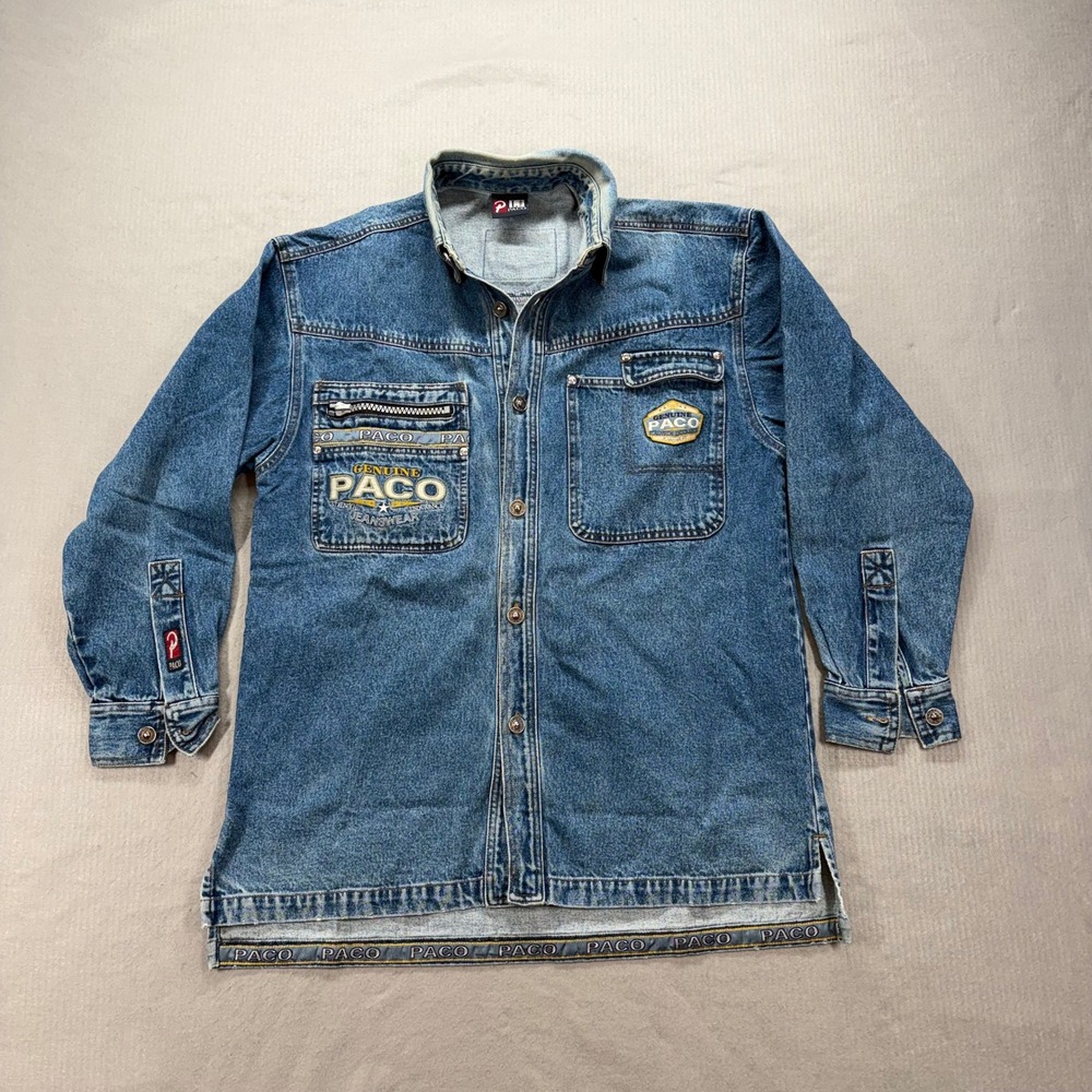 Paco Denim Shirt Mens Large Blue Vintage Jeanswear Long Sleeve Button Down